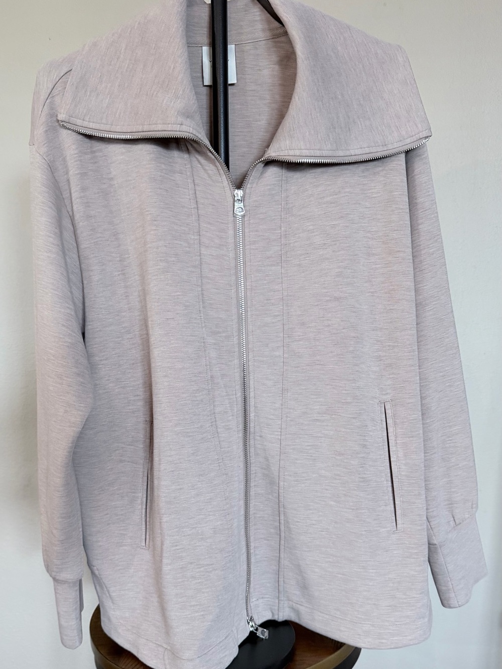 Varley Light Beige Zip-Front Bomber Jacket